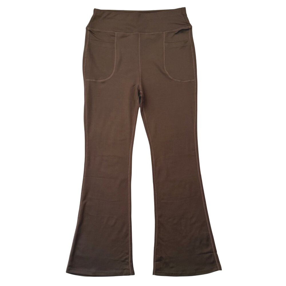 Womens Size Large Chocolate Brown Flared Knit Pull On Pants With Pockets